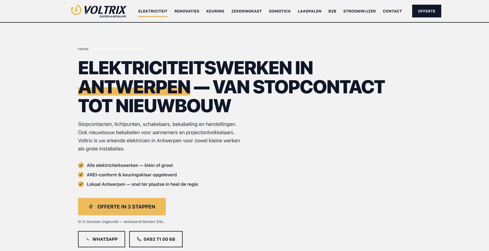 voltrix.be — Webcraftiq website voor Voltrix Elektricien Antwerpen