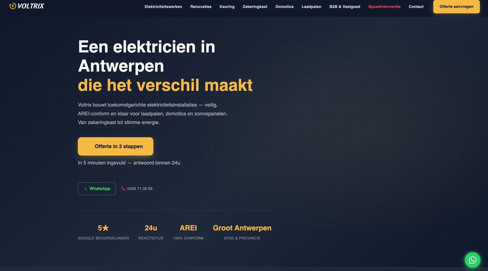 voltrix.be — Webcraftiq website voor Voltrix Elektricien Antwerpen